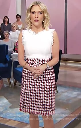 Megyn's houndstooth sleeveless tweed dress on Megyn Kelly Today
