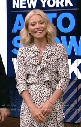 Kelly's white floral ruffled dress on Live with Kelly and Ryan