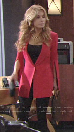 Lauren's red split-sleeve blazer and gold tassel necklace on The Young and the Restless