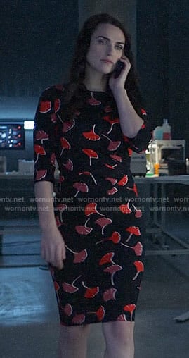 Lena's black and red flower print dress on Supergirl