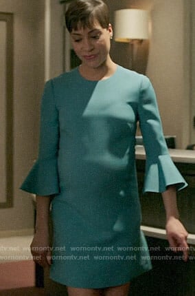 Lucca's teal bell sleeve dress on The Good Fight
