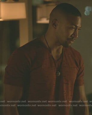 Marcel's red v-neck burnout t-shirt on The Originals