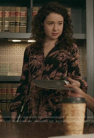 Marissa's black leaf print dress on The Good Fight