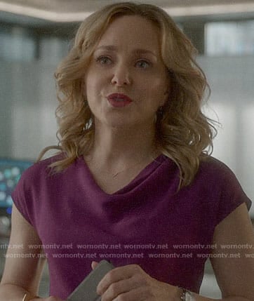 Marissa's purple cowl neck top on Bull