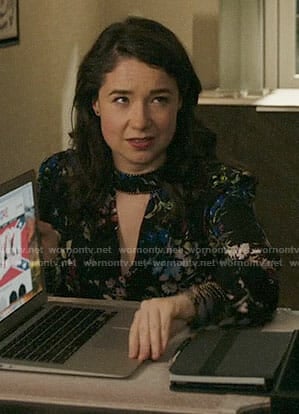 Marissa's floral dress with cutout on The Good Fight