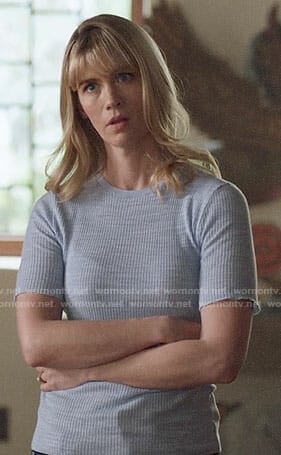 Melissa's blue ribbed top on Last Man on Earth