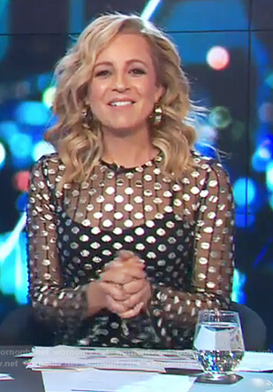 Carrie's black mesh polka dot dress on The Project