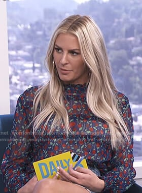 Morgan's navy floral ruffled top on E! News Daily Pop