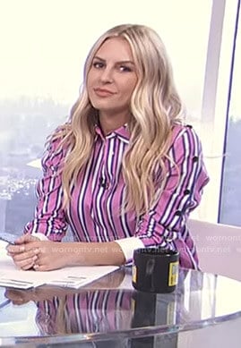 Morgan's pink striped shirt with buttoned sleeves on E! News Daily Pop