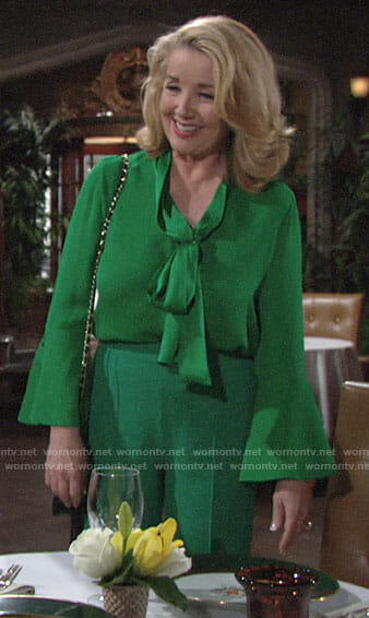 Nikki's green blouse and trousers on The Young and the Restless