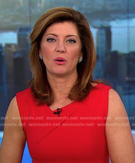 Norah's red v-neck sleeveless dress on CBS This Morning