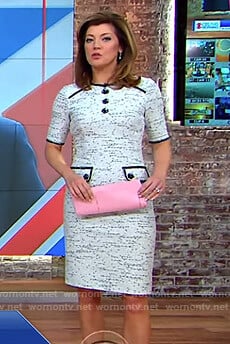 Norah's white tweed dress with floral buttons on CBS This Morning