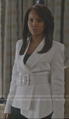 Olivia's white belted jacket on Scandal