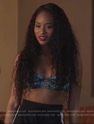 Tangey's plaid criss cross bra on Famous in Love