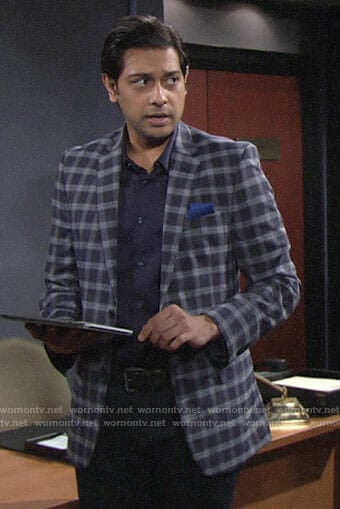 Ravi's blue checked blazer on The Young and the Restless