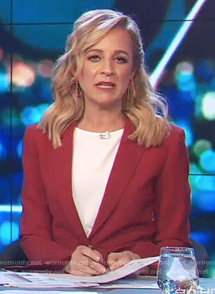 Carrie's red bell sleeve blazer on The Project
