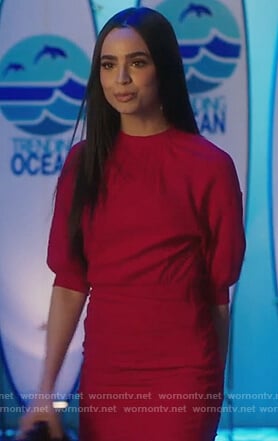 Sloane's red puff sleeve dress on Famous in Love