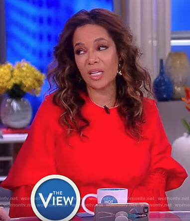 Sunny's red smocked sleeve dress on The View