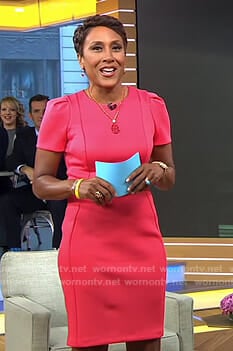 Robin's pink puff shoulder sheath dress on Good Morning America