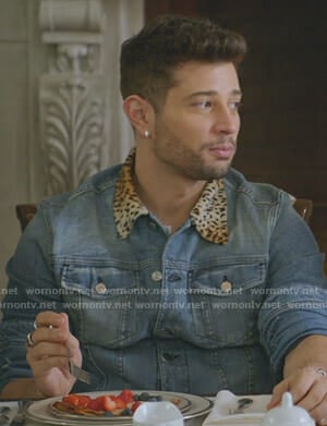 Sam's denim jacket with leopard collar on Dynasty