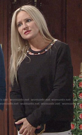 Sharon's black pearl embellished sweatshirt on The Young and the Restless