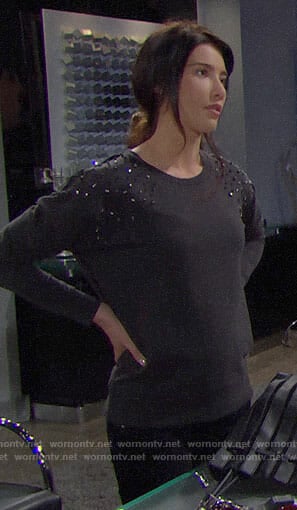 Steffy's sweatshirt with embellished shoulders on The Bold and the Beautiful