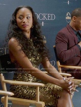 Tangey's gold lace dress on Famous in Love