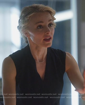 Lizzie's black sleeveless v-neck top on Instinct