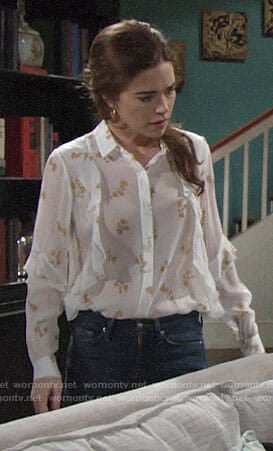 Victoria's white and yellow floral blouse on The Young and the Restless