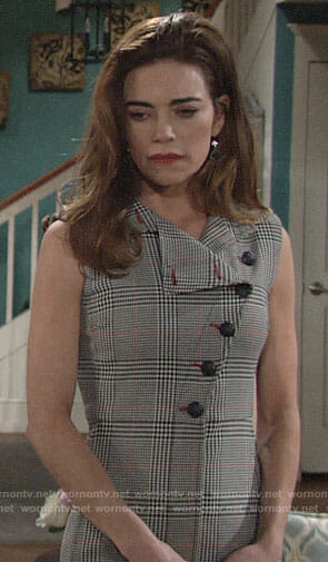 Victoria's plaid buttoned front dress on The Young and the Restless