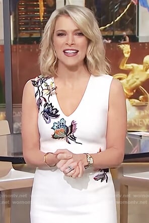 Megyn's white sleeveless embroidered dress on Megyn Kelly Today