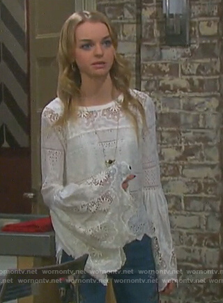 Claire's white lace bell sleeve top on Days of our Lives