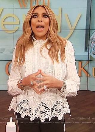 Wendy's white lace peplum top on The Wendy Williams Show