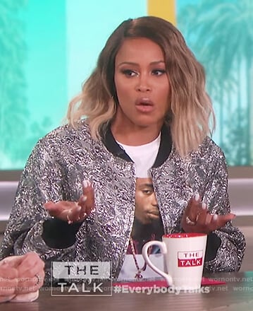 Eve's white Tupac tee and metallic bomber jacket on The Talk