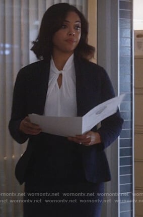 Jasmine's white twist front blouse on Instinct