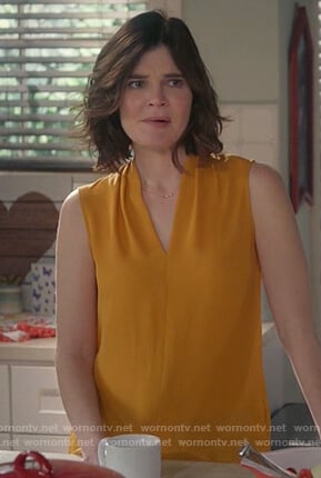 Heather's yellow sleeveless top on Life in Pieces