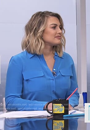 Carissa's blue button down shirt on E! News Daily Pop