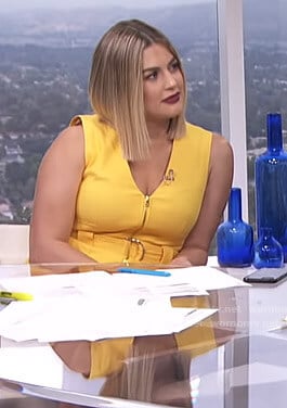 Carissa's yellow belted zip front dress on E! News Daily Pop