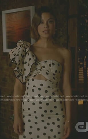 Cristal's polka dot one shoulder dress on Dynasty