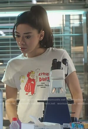 Ella's white I'm a Little Devil tee on Lucifer