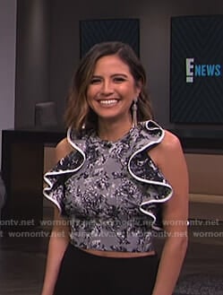Erin's grey floral ruffled top on E! News
