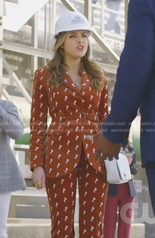 Fallon's brown velvet horse-embroidered suit on Dynasty