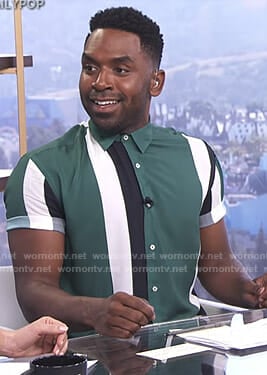 Justin's green striped shirt on E! News Daily Pop