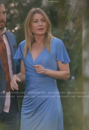 Meredith's blue ruched gown on Grey's Anatomy
