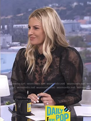 Morgan's black puff sleeve lace top on E! News Daily Pop