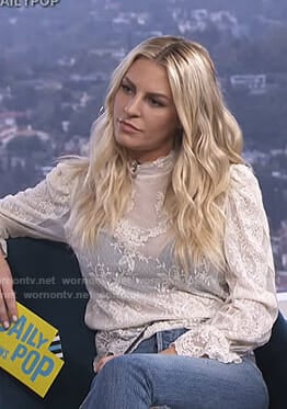 Morgan's white scalloped lace top on E! News Daily Pop