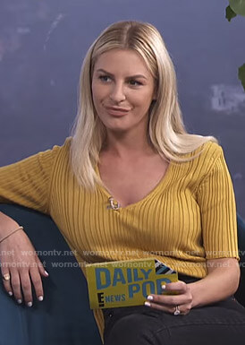 Morgan's yellow ribbed top on E! News Daily Pop