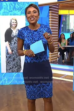Robin's blue printed sheath dress on Good Morning America