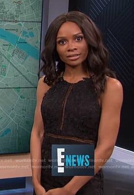 Zuri's black halter neck lace dress on E! News