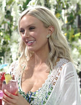 Abby's striped lace-up swimsuit and cover-up on The Young and the Restless